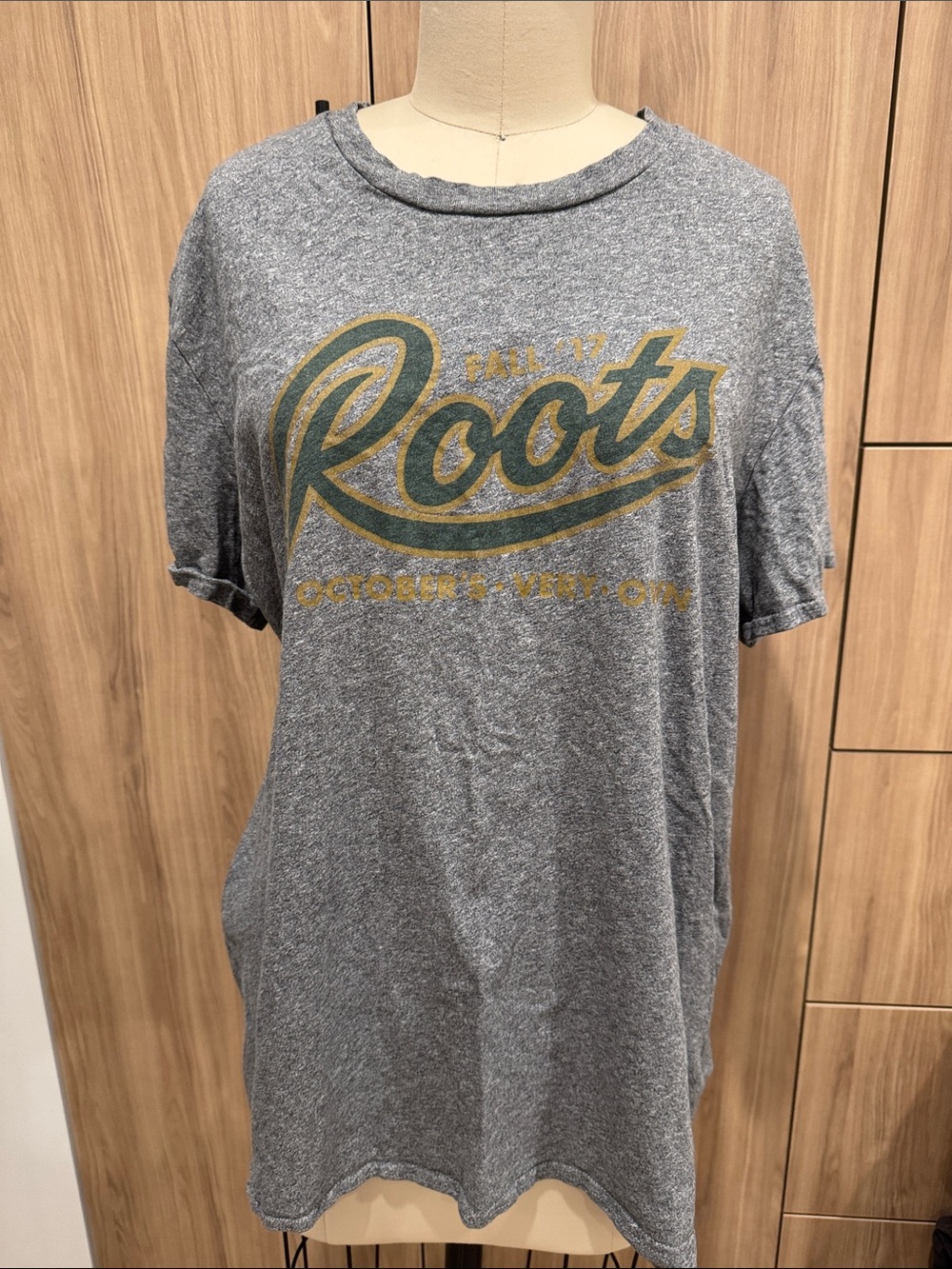 OVO Gray Short Sleeve Tee with Green and Gold 'Roots' Graphic